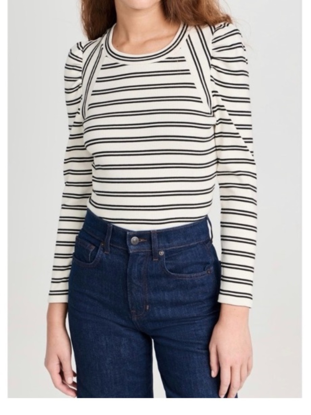 Veronica Beard Delano Top in White w/Green Stripes